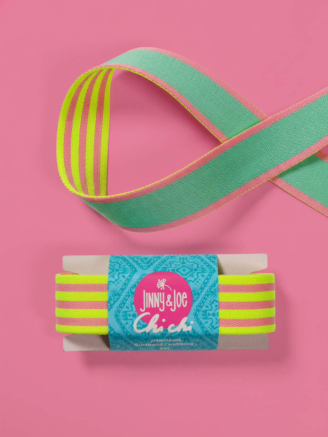 J&J Gurtband Premium 38mm Doubleface neon gelb rosa