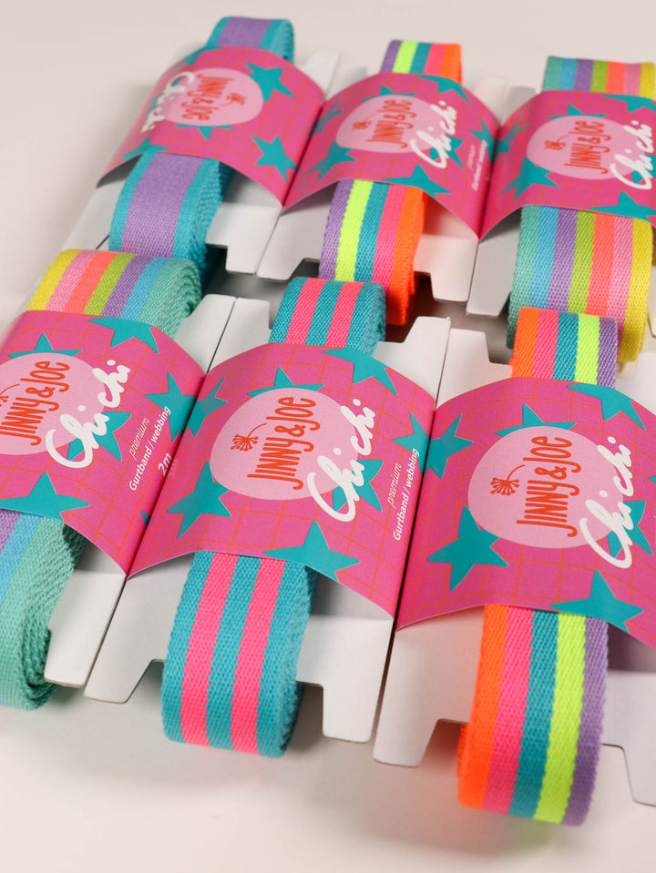 J&amp;J Gurtband Premium 25mm neon pink türkis