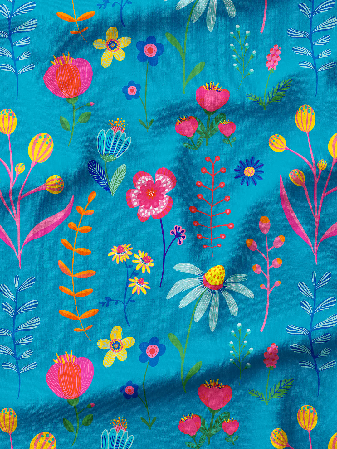 J&J Bio French Terry Little Wildflowers  türkis