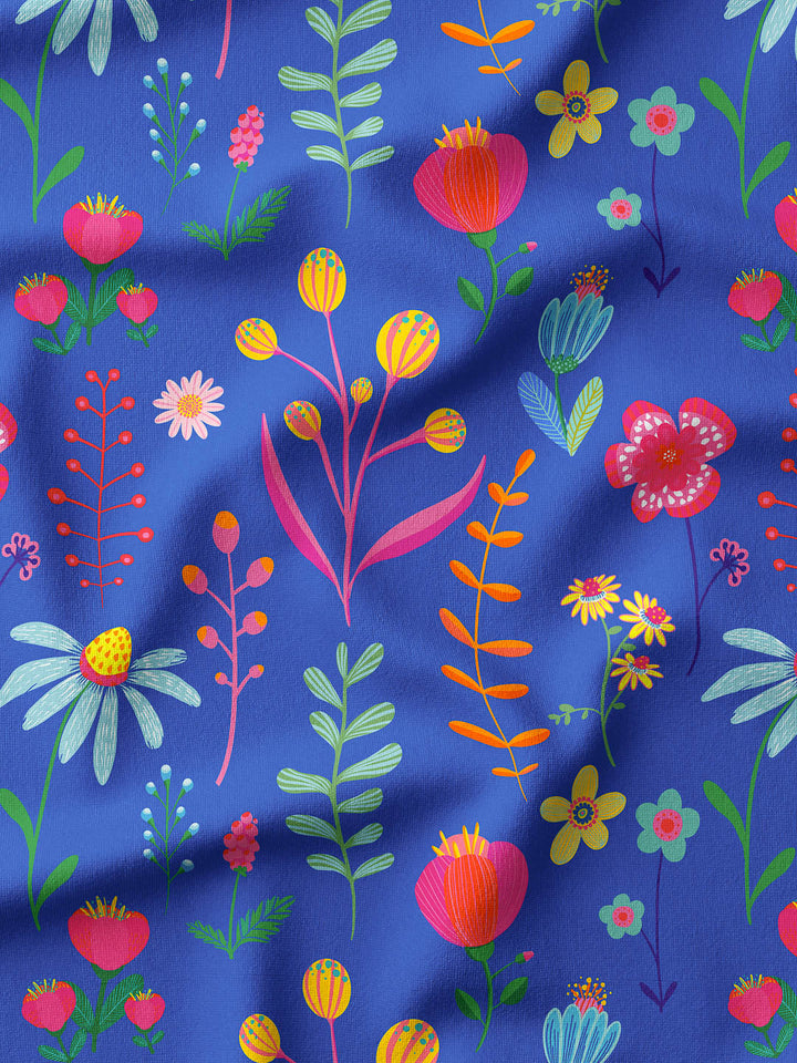 J&amp;J Bio French Terry Little Wildflowers blau