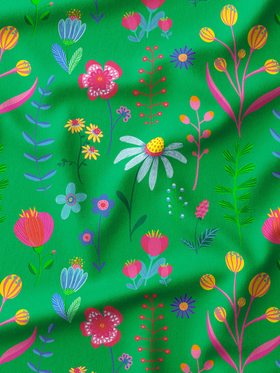 J&J Bio French Terry Little Wildflowers hellgrün