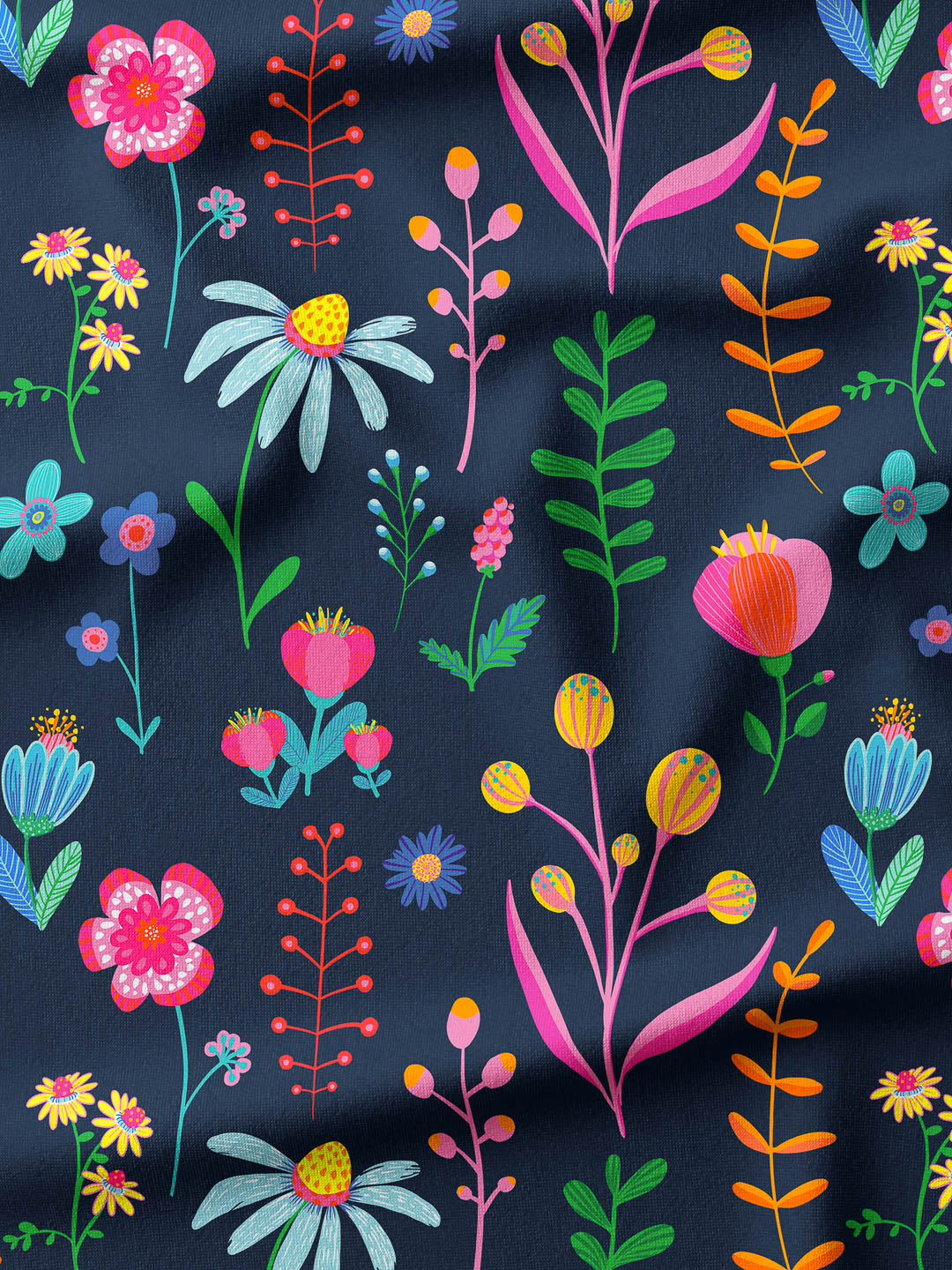 J&J Bio French Terry Little Wildflowers marine