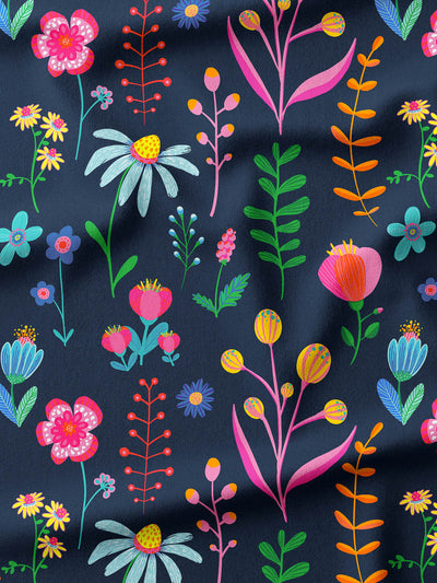 J&J Bio French Terry Little Wildflowers marine