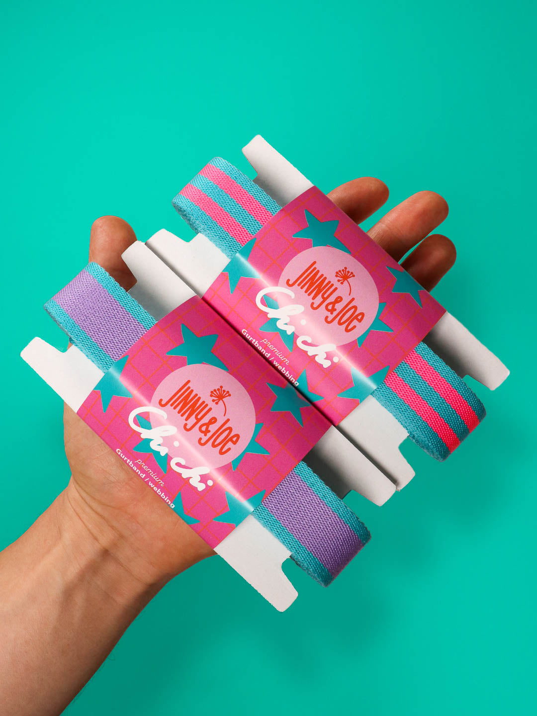 J&amp;J Gurtband Premium 25mm neon pink türkis