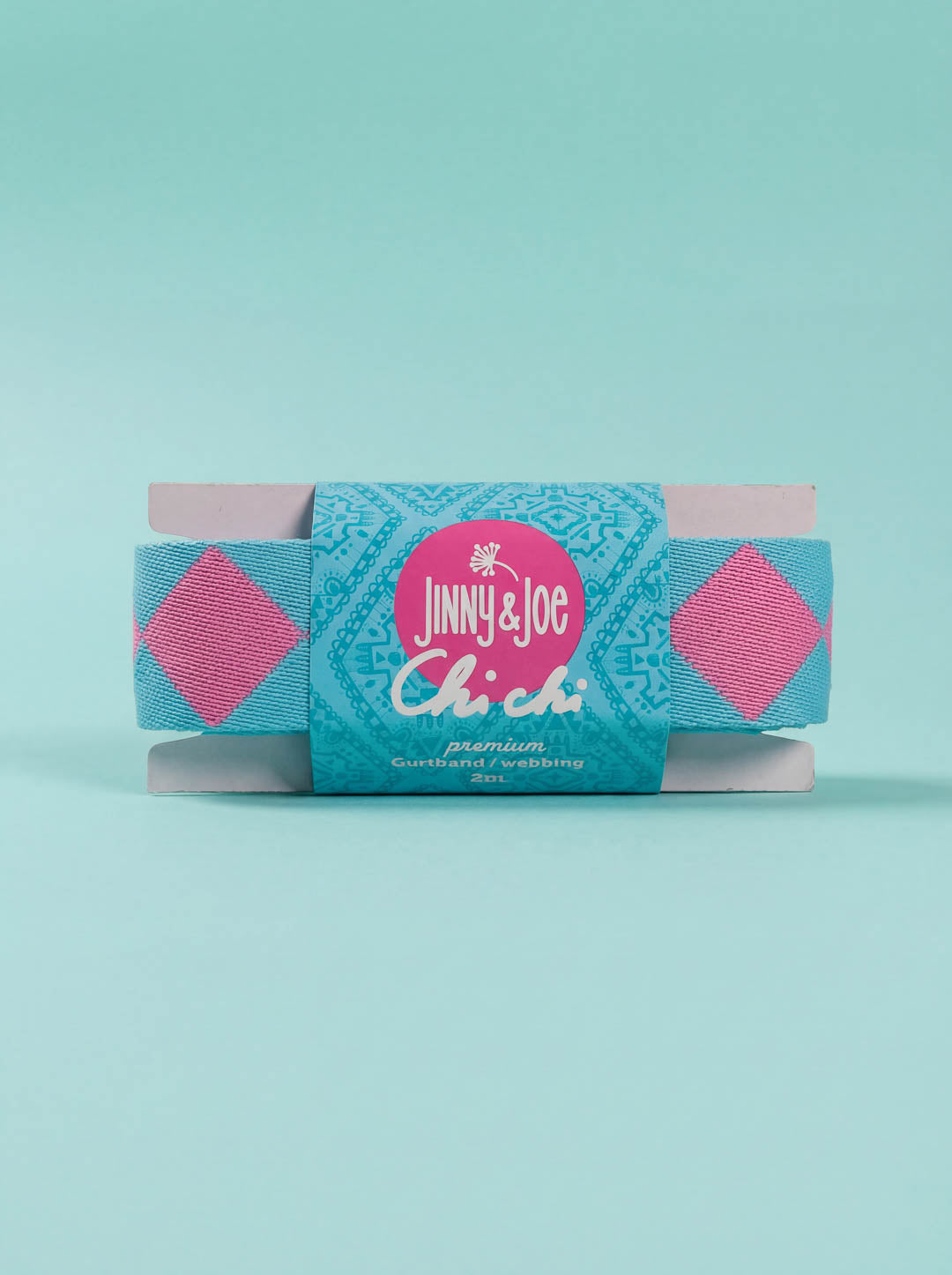 J&J Gurtband Premium 38mm Doubleface Diamondz rosa türkis