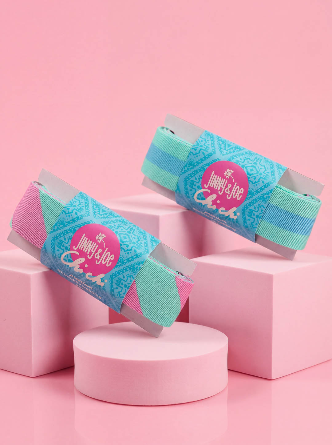 J&amp;J Gurtband Premium 38mm Diagonalz rosa aqua