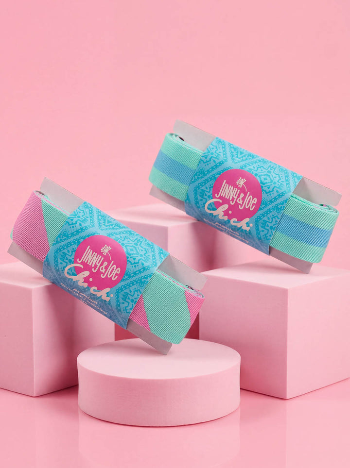 J&amp;J Gurtband Premium 38mm Diagonalz rosa aqua