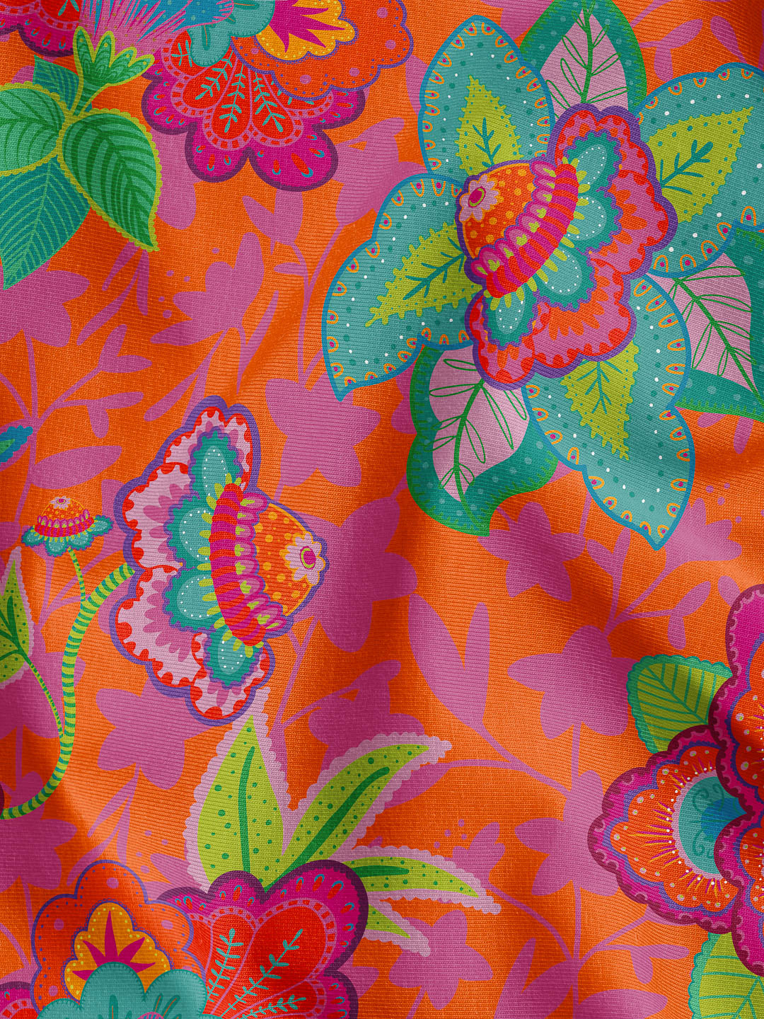 J&J Retrosweat Fabulous Flowers orange pink extrabreit