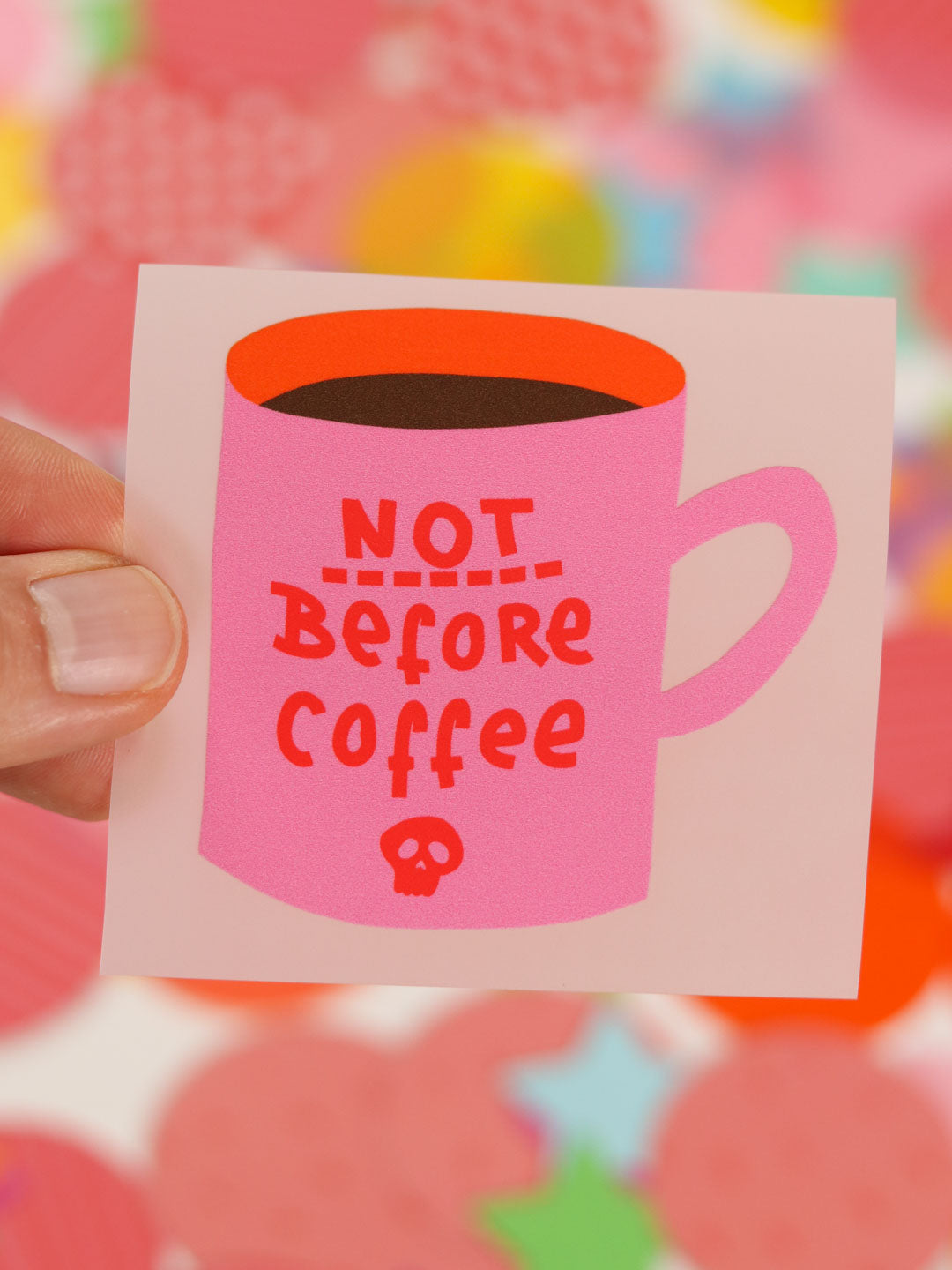 J&amp;J Bügelbild Not before Coffee pink