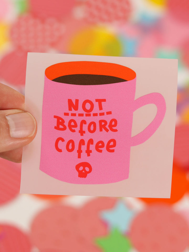 J&amp;J Bügelbild Not before Coffee pink