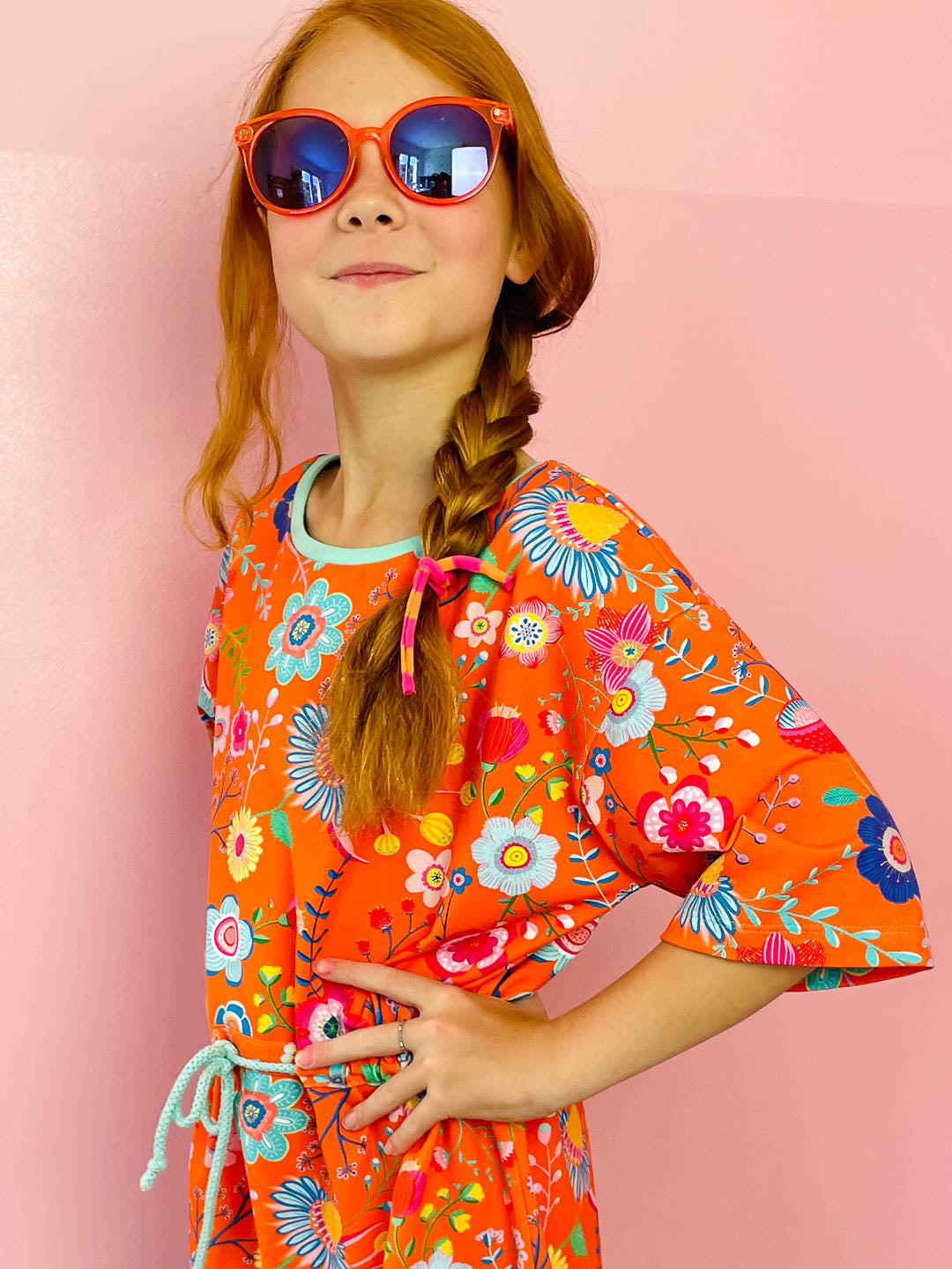 J&amp;J Jersey Mighty Fine Flowers orange