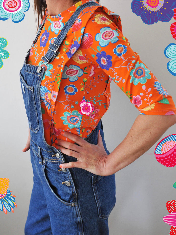 J&amp;J Jersey Mighty Fine Flowers orange