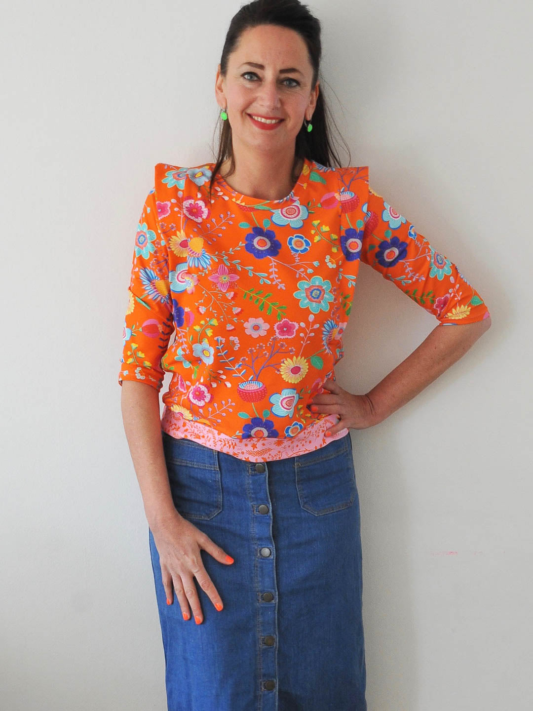 J&amp;J Jersey Mighty Fine Flowers orange