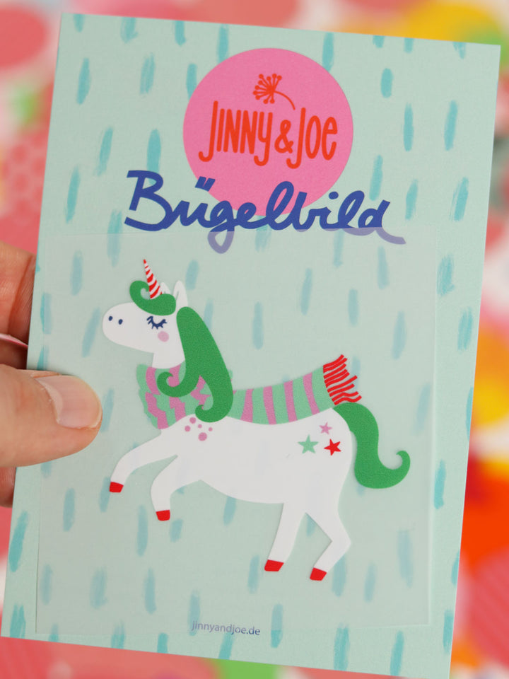 J&amp;J Bügelbild White Unicorn