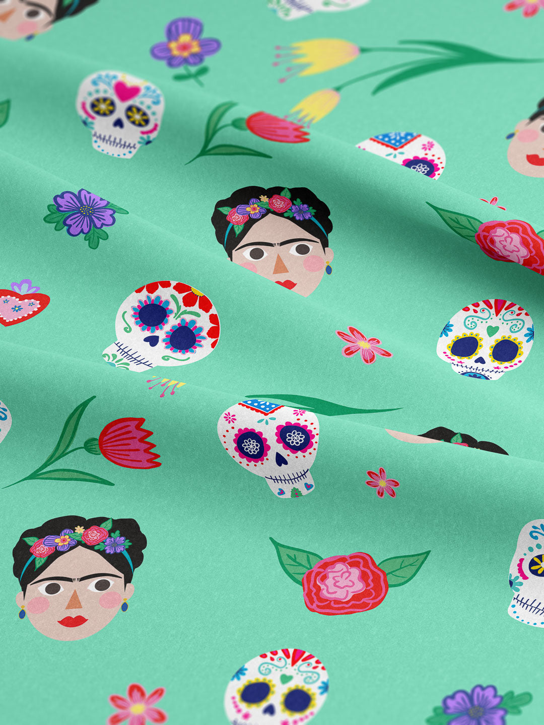 J&J Jersey Frida Kahlo Sugar Skulls aqua extrabreit
