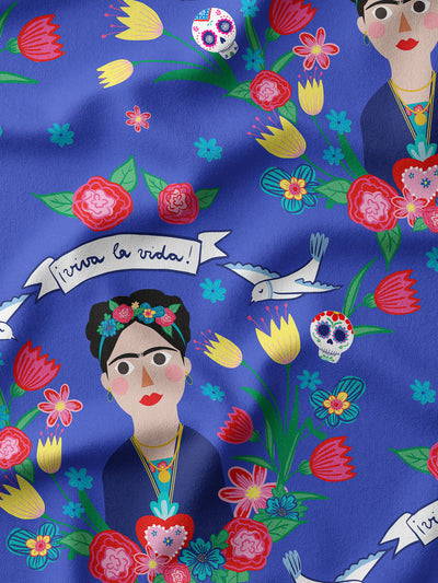 J&J French Terry Frida Kahlo Viva La Vida royalblau extrabreit