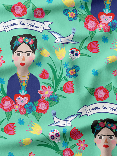 J&J French Terry Frida Kahlo Viva La Vida aqua extrabreit