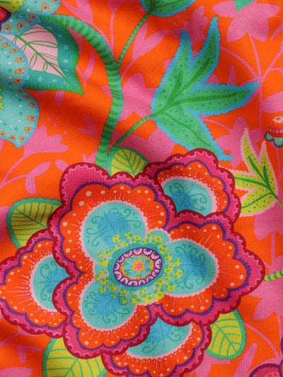 J&J Retro-Sommersweat Fabulous Flowers orange pink extrabreit