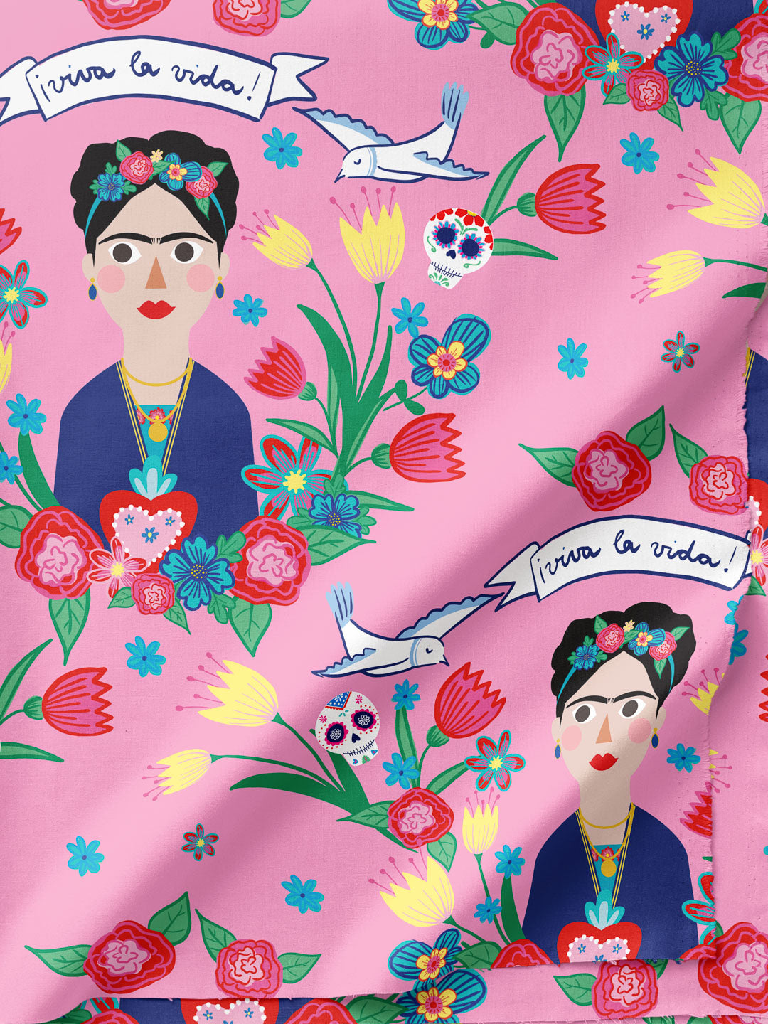 J&J Popeline Frida Kahlo Viva la Vida rosa