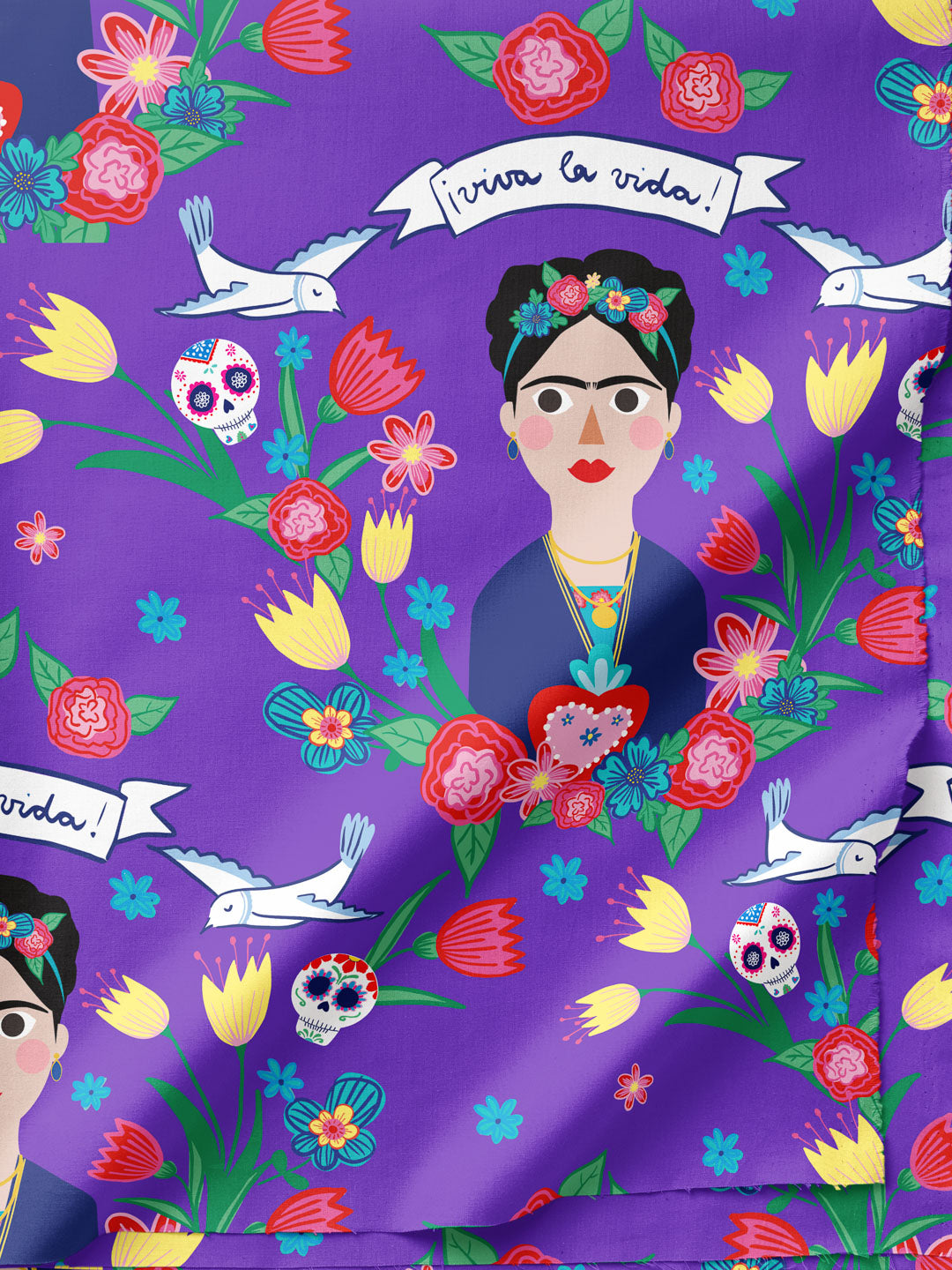 J&J Popeline Frida Kahlo Viva la Vida violett