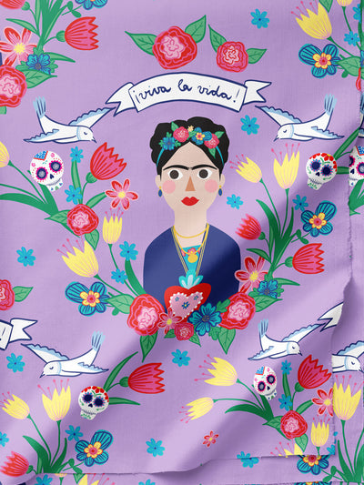 J&J Popeline Frida Kahlo Viva la Vida flieder