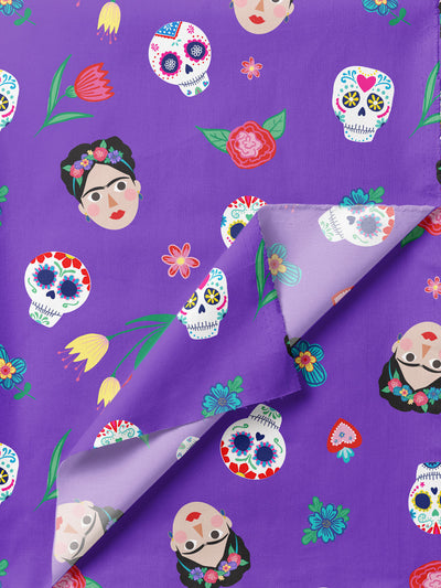J&J Popeline Frida Kahlo Sugar Skulls violett